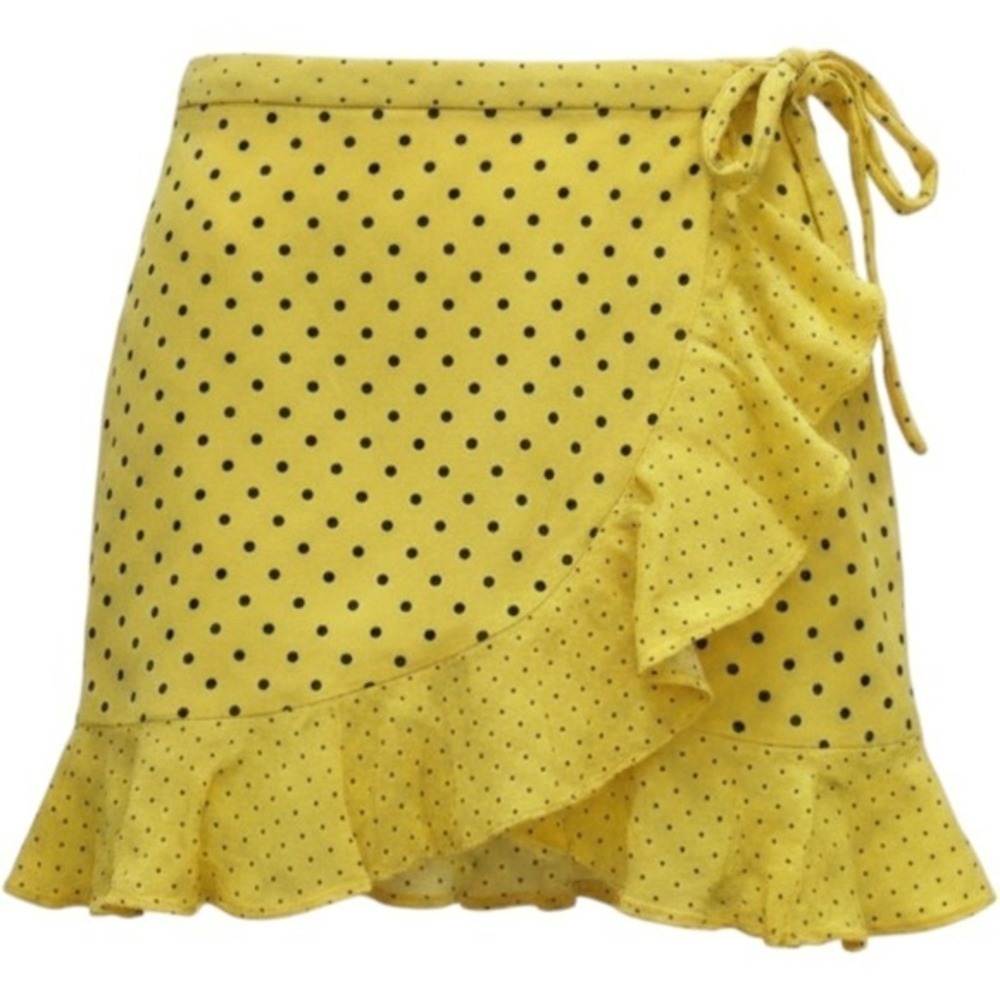 Banana Republic Ruffle Wrap Skirt sz 2 Polka Dots Yellow Navy Summer Cute